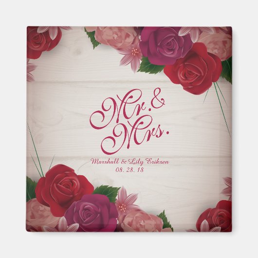 Mr. en mevrouw Elegant Floral Wedding Magnet (Voorkant)