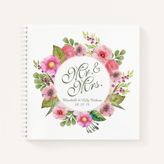 Mr. en mevrouw Elegant Floral Wedding Notitieboek (Voorkant)