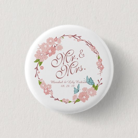 Mr. en mevrouw Elegant Floral Wedding | Pin-Button Ronde Button 3,2 Cm (Voorkant)