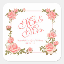 Mr. en mevrouw Elegant Floral Wedding Sticker Seal