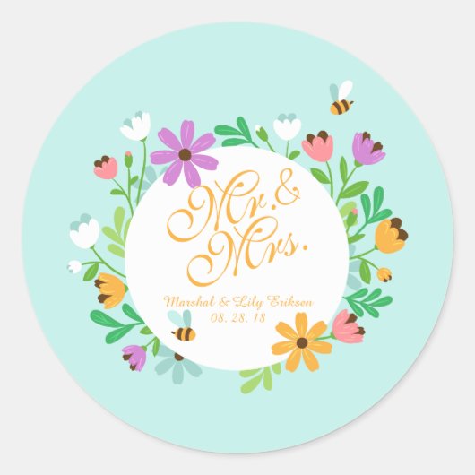 Mr. en mevrouw Elegant Floral Wedding | Sticker ze (Voorkant)