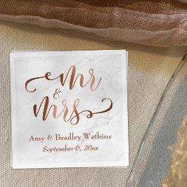 "Mr en Mevrouw" Faux Koper Schrift op Witte Marmer Servetten
