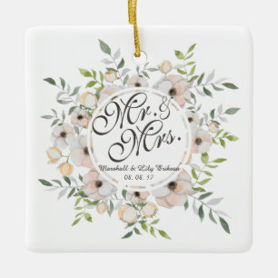 Mr. en mevrouw Floral Waterverf Wedding ORNAMENT