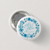 Mr. en mevrouw Floral Waterverf Wedding Pin Button (Voorkant /achterkant)