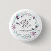 Mr. en mevrouw Floral Waterverf Wedding Pin Button (Voorkant)
