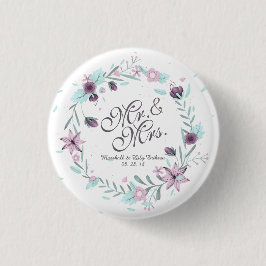 Mr. en mevrouw Floral Waterverf Wedding Pin Button