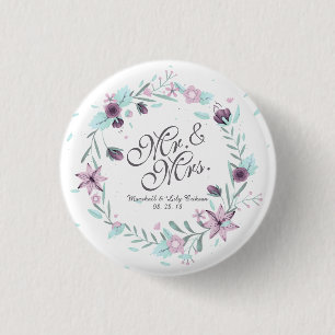 Mr. en mevrouw Floral Waterverf Wedding Pin Button