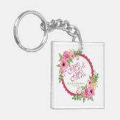 Mr. en mevrouw Floral Waterverf Wedding Sleutelhan Sleutelhanger (Voorkant Links)