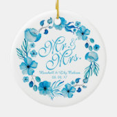 Mr. en mevrouw Floral Waterverf Wedding | Versieri Keramisch Ornament (Achterkant)
