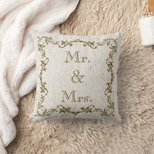 Mr. en mevrouw Gold Border Linen Pillow Kussen (Deken)