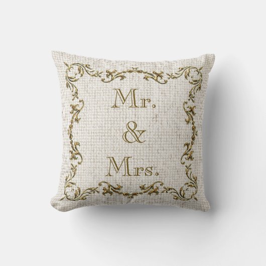 Mr. en mevrouw Gold Border Linen Pillow Kussen (Voorkant)