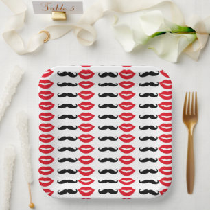 Mr. en mevrouw Mustache & Lips Party Paper Borden Papieren Bordje