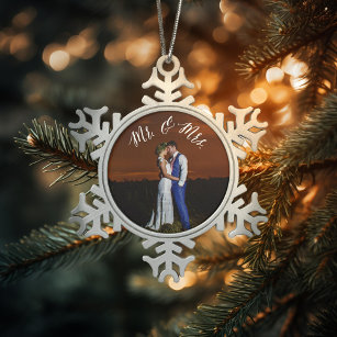 Mr. en mevrouw Newly Weds Pewter Keepomwille Ornam Tin Sneeuwvlok Ornament