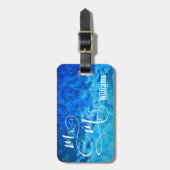 Mr. en mevrouw over blauw glas bagagelabel (Voorkant verticaal)