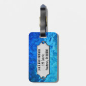 Mr. en mevrouw over blauw glas bagagelabel (Achterkant verticaal)