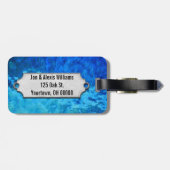 Mr. en mevrouw over blauw glas bagagelabel (Achterkant horizontaal)