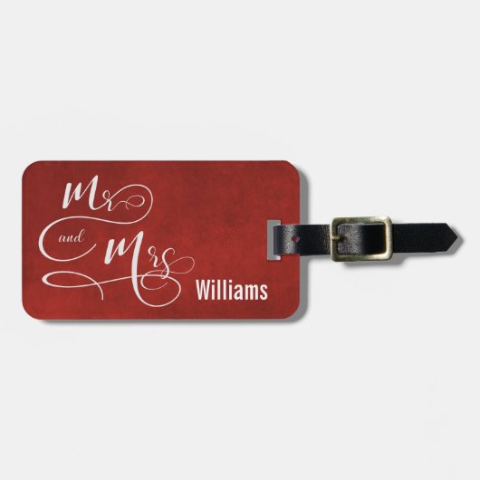 Mr. en mevrouw over rode textuur bagagelabel (Voorkant horizontaal)