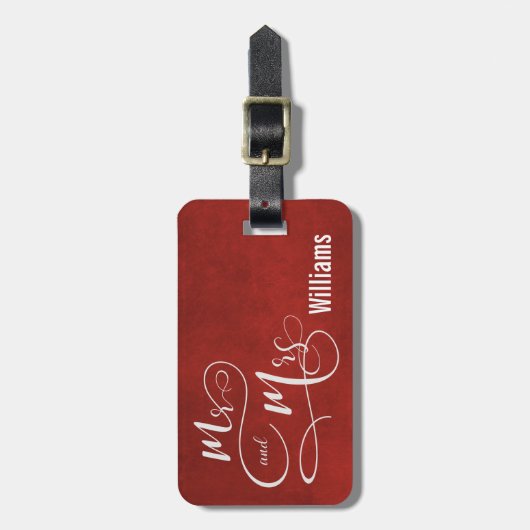 Mr. en mevrouw over rode textuur bagagelabel (Voorkant verticaal)