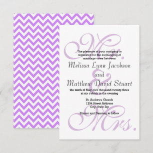 Mr. en mevrouw Paarse Chevron - 3x5 Wedding Invita Kaart