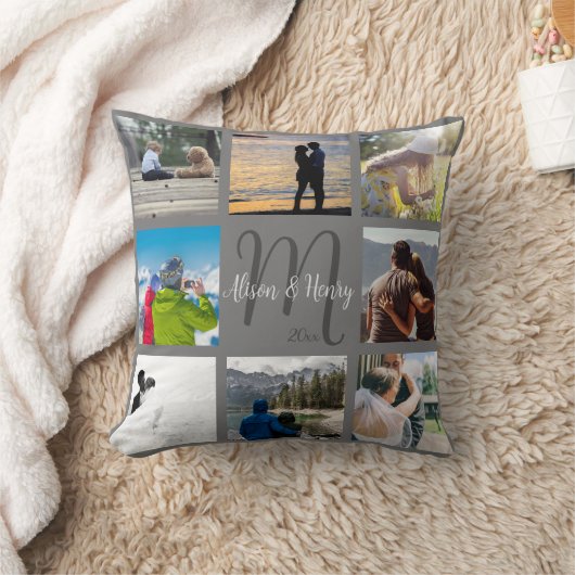 Mr en mevrouw Pasgetrouwd Aangepaste 8 foto-raster Kussen (Deken)
