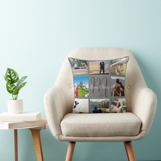 Mr en mevrouw Pasgetrouwd Aangepaste 8 foto-raster Kussen (Stoel)