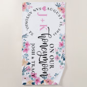 Mr en mevrouw pasgetrouwd, huwelijksreis, geschenk strandlaken (Voorkant)