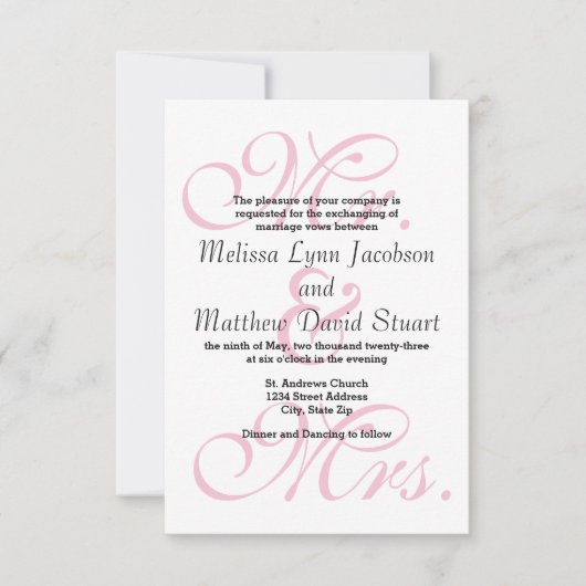 Mr. en mevrouw Pink - 3x5 Wedding Invitation Kaart (Voorkant)