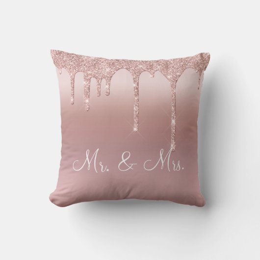 Mr. en mevrouw Pink Glitter Elegant Wedding Kussen (Voorkant)