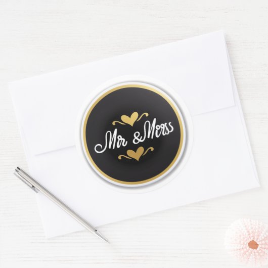 Mr. en mevrouw ronde sticker (Envelop)