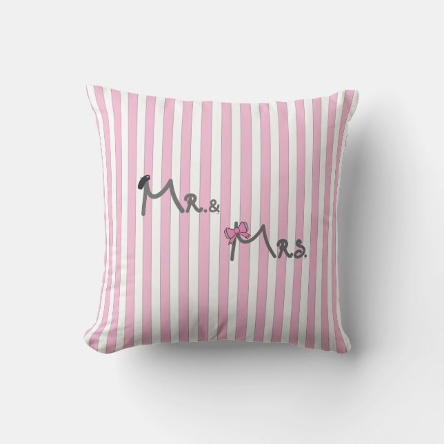 Mr. en mevrouw - roze strepen Pillow bride/groom Kussen (Voorkant)