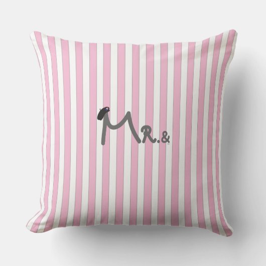 Mr. en mevrouw - roze strepen Pillow met roze boog Kussen (Voorkant)