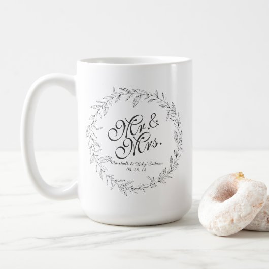Mr. en mevrouw Simple Floral Wedding Classic Mok (Met donut)
