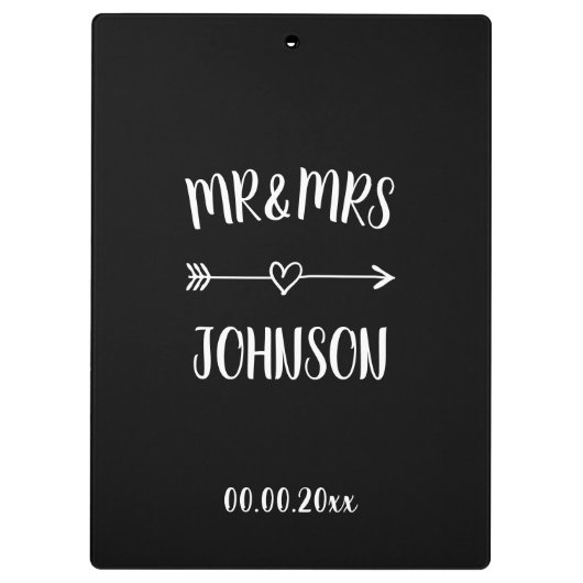 Mr en Mevrouw trouwklembord met hartpijl Klembord (Achterkant)