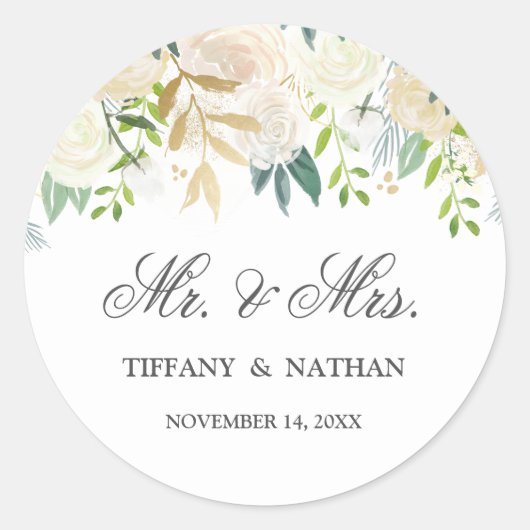 Mr en mevrouw Watercolor Bloem Goud Sticker (Voorkant)