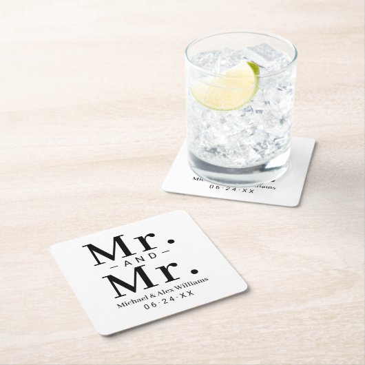 Mr en Mr Black and White Custom Wedding Monogram Kartonnen Onderzetters (Insitu)