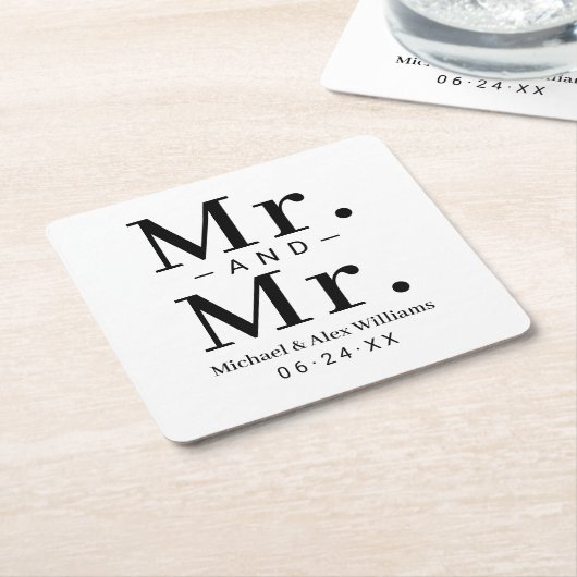 Mr en Mr Black and White Custom Wedding Monogram Kartonnen Onderzetters (Schuin)