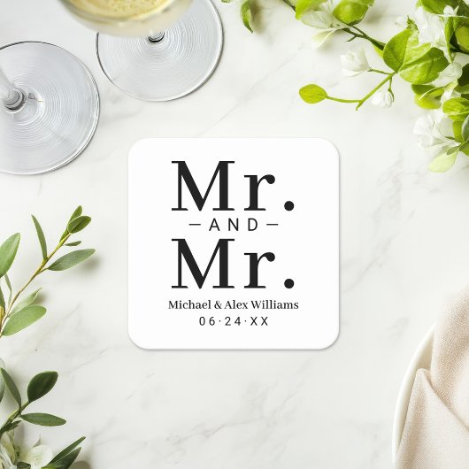 Mr en Mr Black and White Custom Wedding Monogram Kartonnen Onderzetters