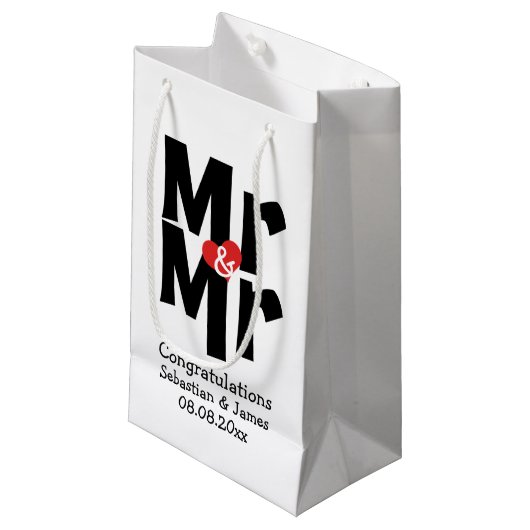 Mr en Mr Black Red Bold Modern gepersonaliseerd Klein Cadeauzakje (Voorkant Gekanteld)