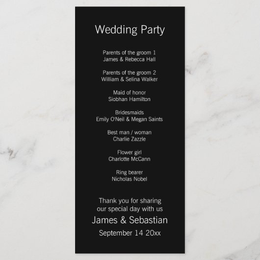 Mr en Mr Blue / Sinaasappel Gay Wedding Service Be Programmakaart (Achterkant)