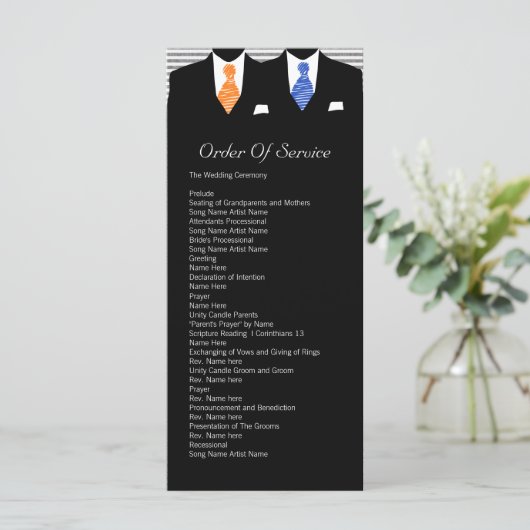 Mr en Mr Blue / Sinaasappel Gay Wedding Service Be Programmakaart (Staand voorkant)