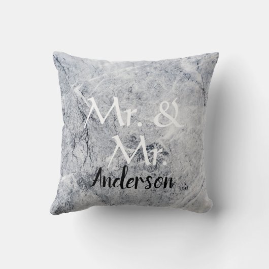 Mr. en Mr. Custom noemen grijs marmer gay bruiloft Kussen (Achterkant)
