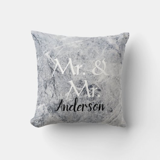 Mr. en Mr. Custom noemen grijs marmer gay bruiloft Kussen (Voorkant)