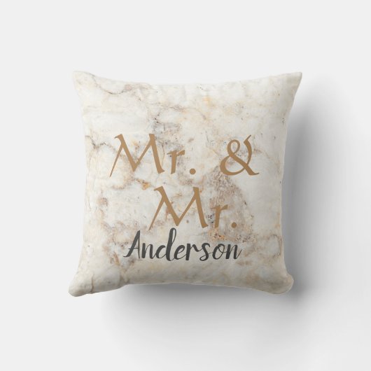 Mr en Mr Custom noemen marmer gay bruiloft Kussen (Achterkant)