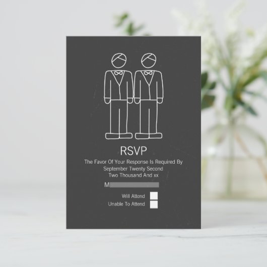 Mr en Mr Doodle Chalkboard Gay Wedding RSVP (Staand voorkant)