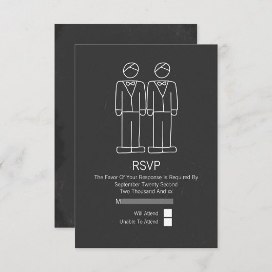 Mr en Mr Doodle Chalkboard Gay Wedding RSVP (Voorkant / Achterkant)