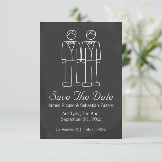 Mr. en Mr. Doodle Grooms Gay Save the Date Wedding (Staand voorkant)