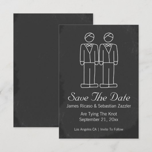 Mr. en Mr. Doodle Grooms Gay Save the Date Wedding (Voorkant / Achterkant)