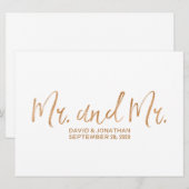 "Mr. en Mr." Gay Wedding Sign | Stijlvol koper Save The Date (Voorkant / Achterkant)