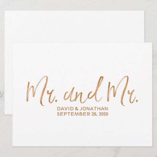 "Mr. en Mr." Gay Wedding Sign | Stijlvol koper Save The Date (Voorkant / Achterkant)