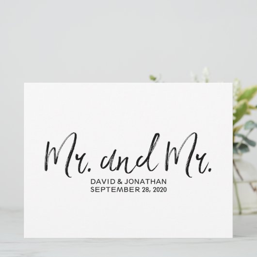 "Mr. en Mr." Gay Wedding Sign | Stijlvol papier (Staand voorkant)